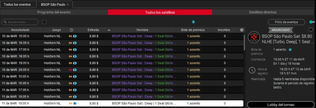 Lobby Paquetes Bsop En Pokerstars