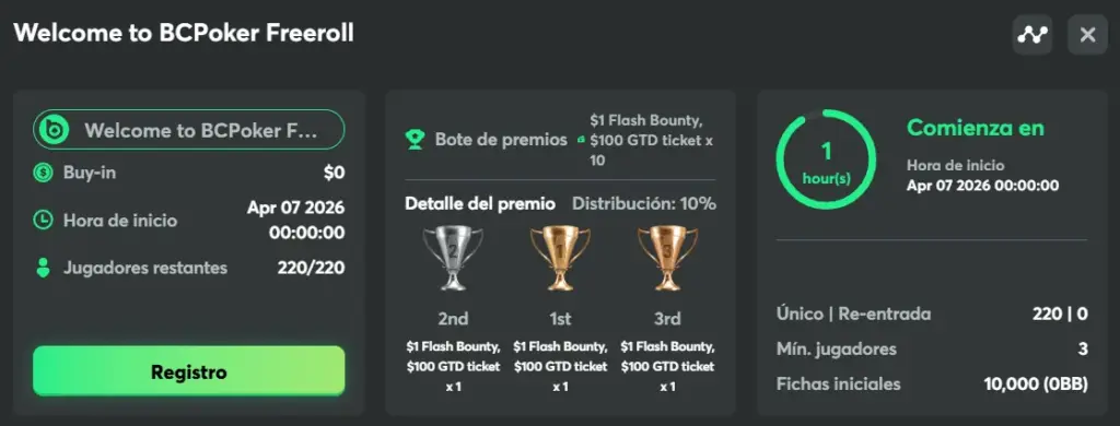 Freeroll Bcpoker Gratis, Lobby De Los Freerolls De Bcpoker