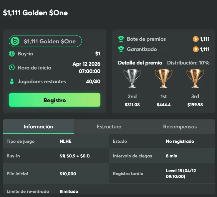 Torneo Golden One De Bcpoker