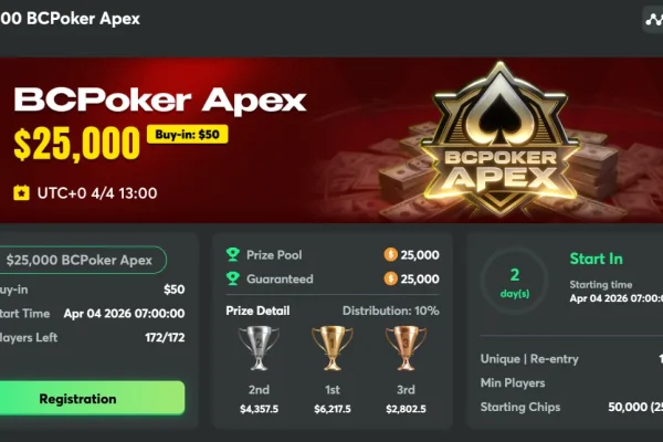 Обратный отсчет в BCPoker: наступает день APEX $25K GTD