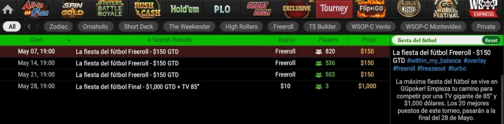 Freerolls Fiesta Del Futbol En Ggpoker