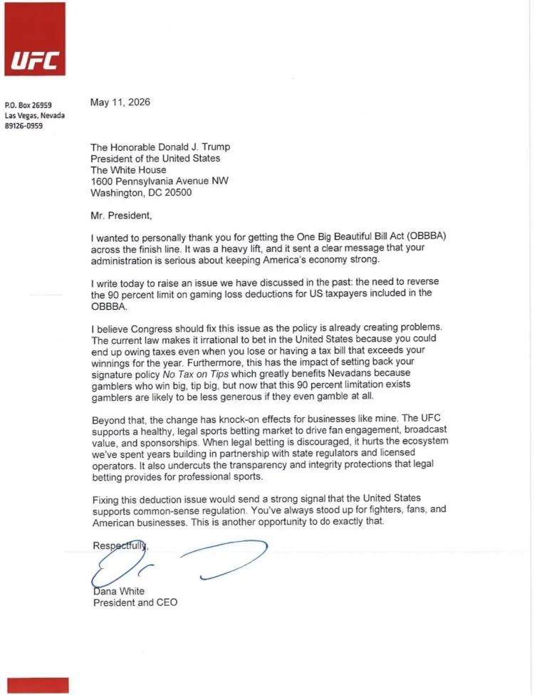 Carta Dana White A Trump