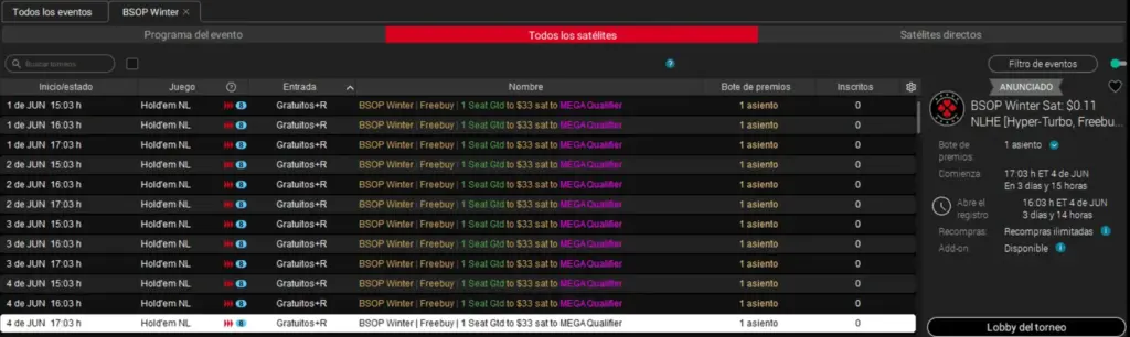 Satelites Online Pokerstars Bsop