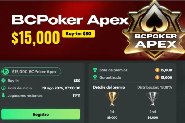 BCPoker открывает сателлиты от 2 долларов США для Apex с призовым фондом 15 000 долларов США