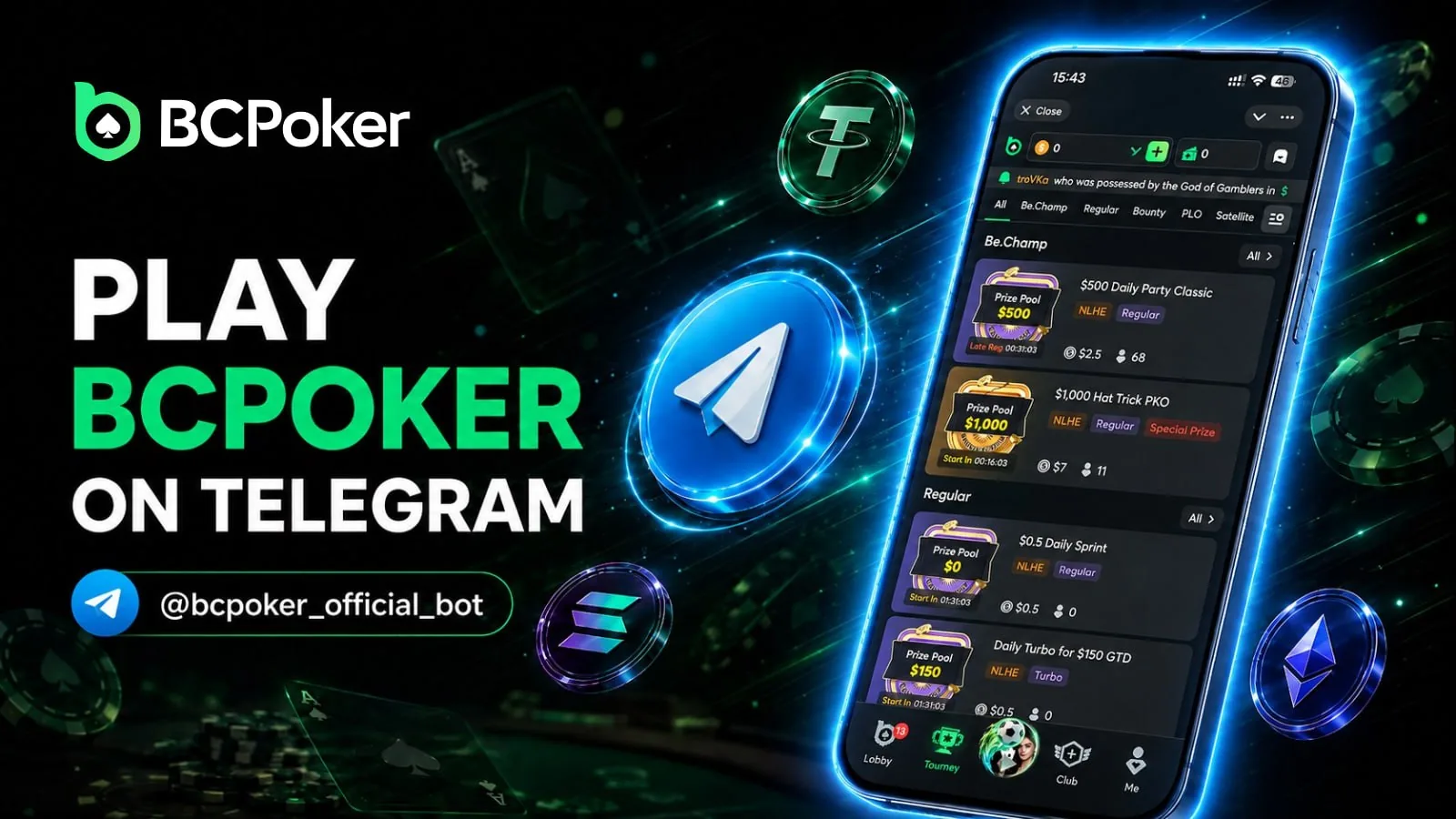 BCPoker в Telegram с мини-приложением для игры через БОТ
